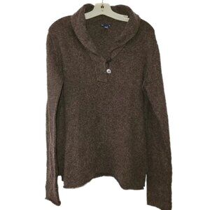 Gap Ladies Brown Knit Shawl Collar Two Button Pullover Sweater Size Large